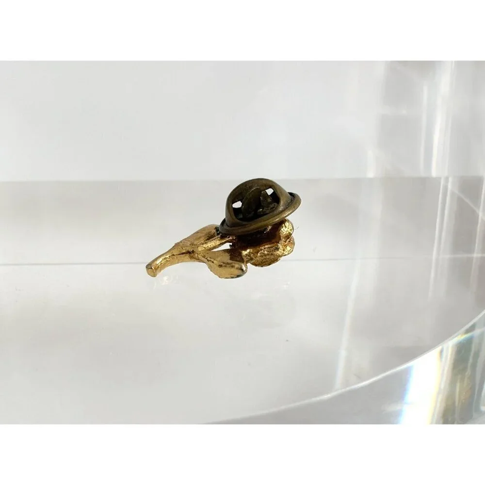 Gold Toned Rosebud Green Enameled Vintage Cute Costume Jewelry Brooch